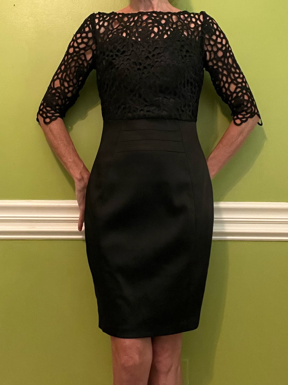 JAX 3/4 Sleeve Crochet Lace Satin Black Dress